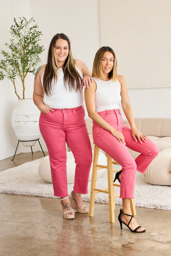 RFM Crop Dylan Full Size Tummy Control High Waist Raw Hem Jeans-3