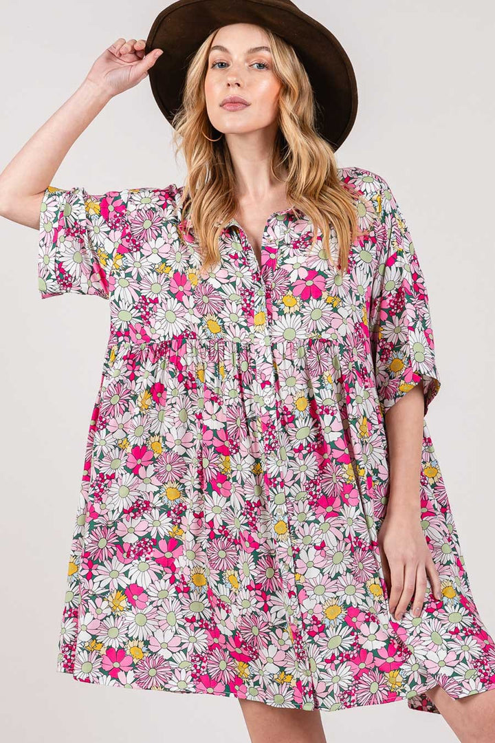 SAGE + FIG Floral Button Down Mini Shirt Dress-2