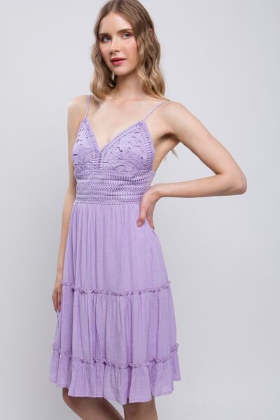 LOVE TREE Lace Detail Tied V-Neck Mini Cami Dress-2