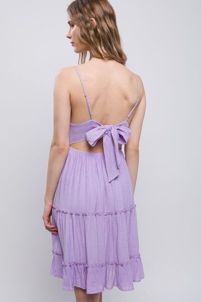 LOVE TREE Lace Detail Tied V-Neck Mini Cami Dress-1
