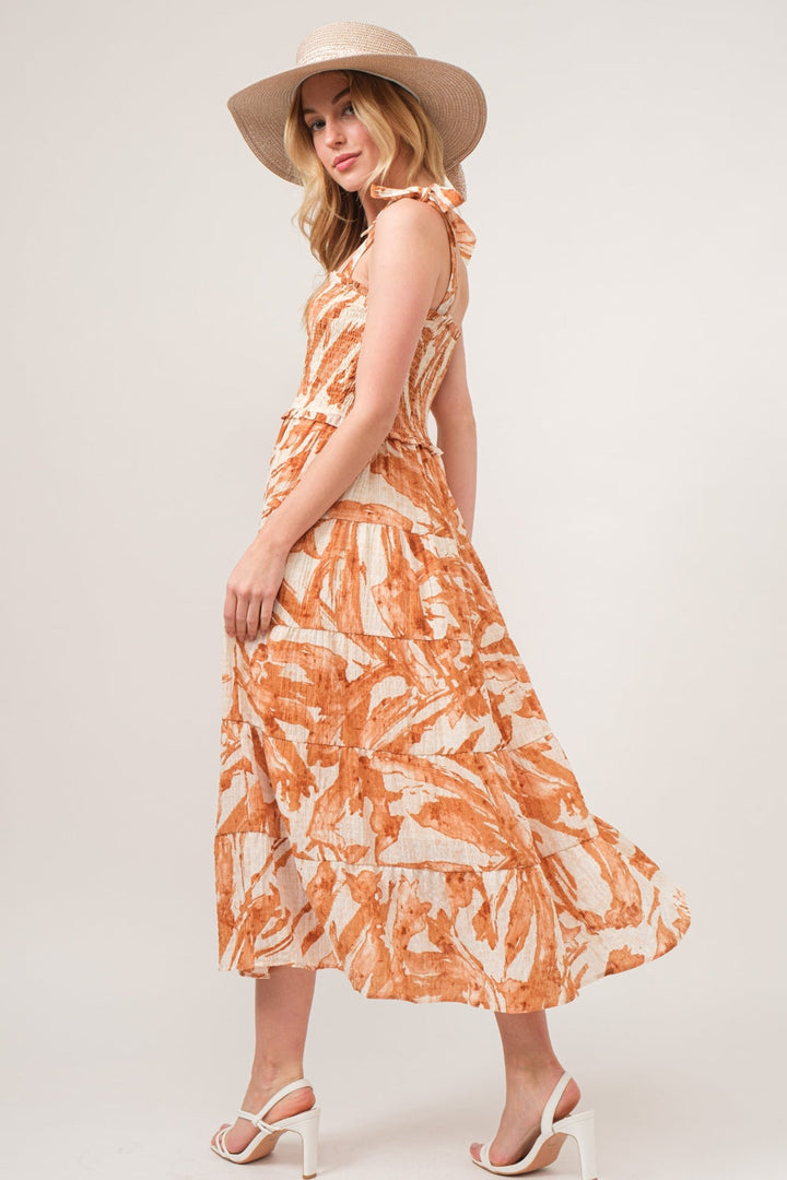 And The Why Tie Shoulder Smocked Midi Tiered Dress-3