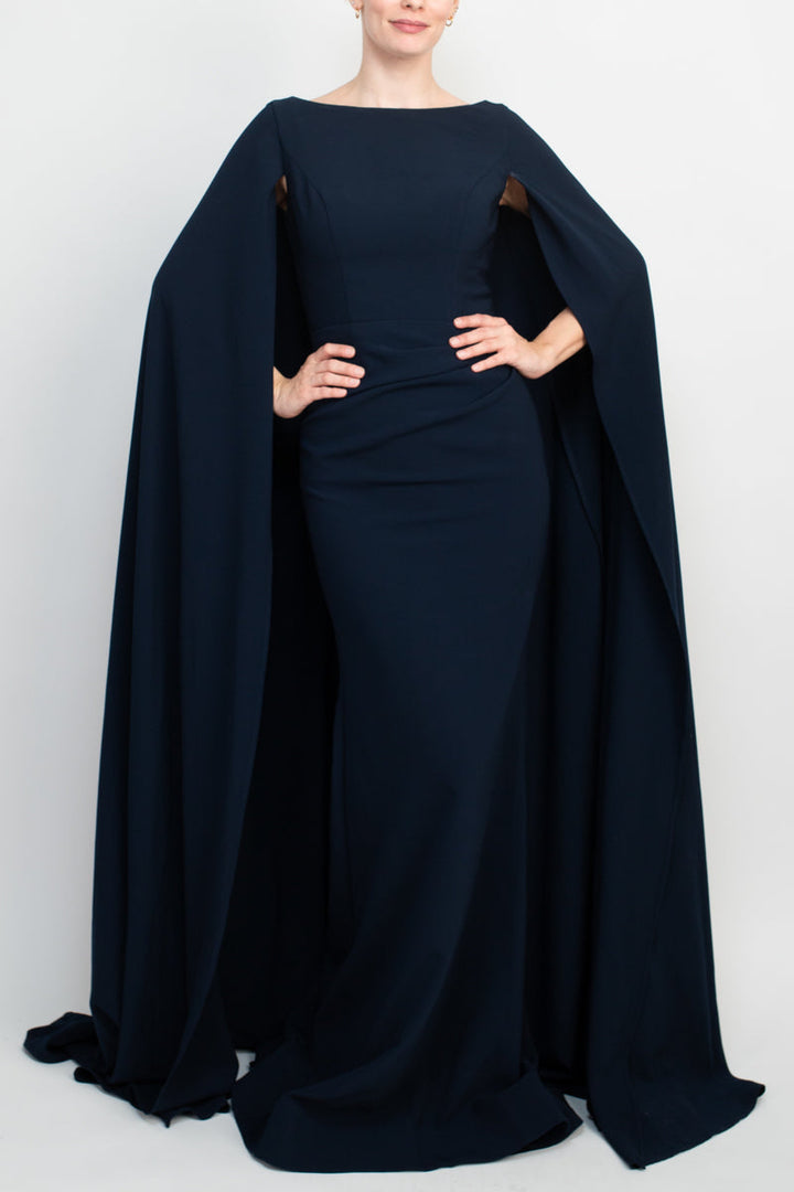 Jovani boat neck cape evening with zipper closure crepe gown-1