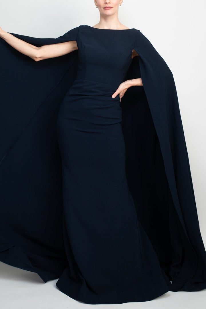 Jovani boat neck cape evening with zipper closure crepe gown-3