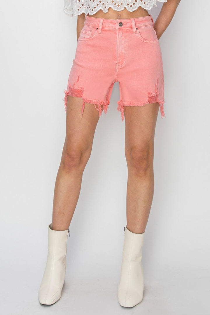 RISEN High Rise Distressed Denim Shorts-3