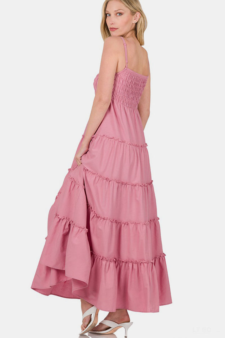 Zenana Woven Smocked Tiered Cami Maxi Dress-1