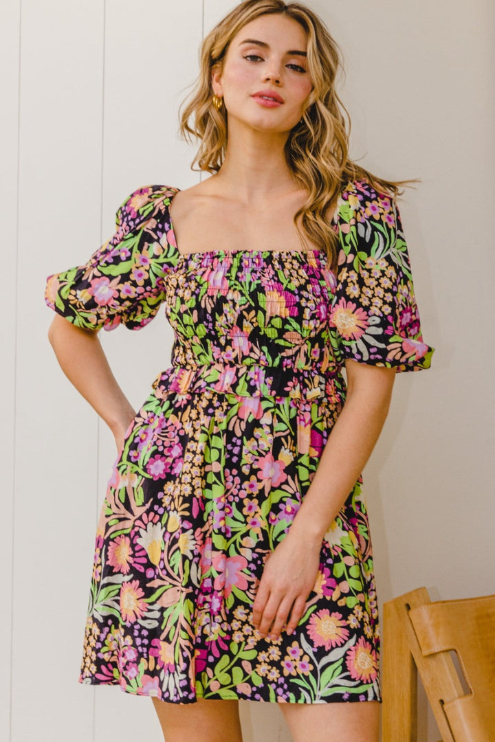 ODDI Full Size Floral Tie-Back Mini Dress-2