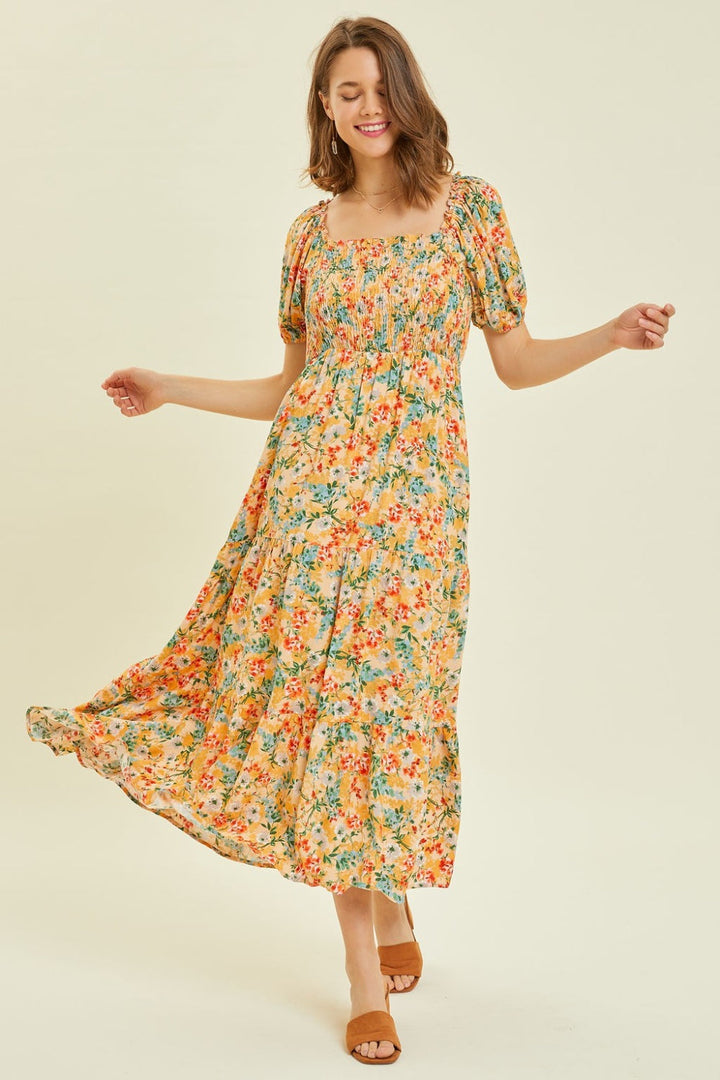 HEYSON Full Size Floral Smocked Tiered Midi Dress-2