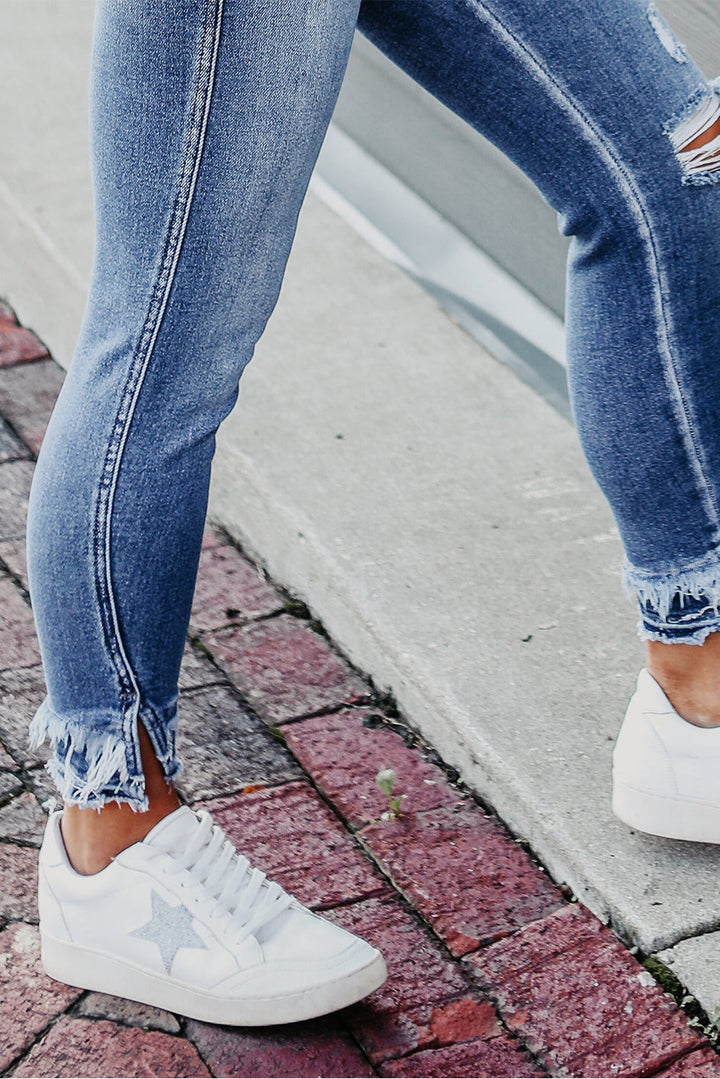 Macie Distressed Frayed Ankle Skinny Jeans-4