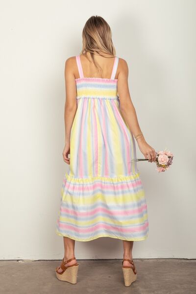 VERY J Striped Woven Smocked Midi Cami Dress-1