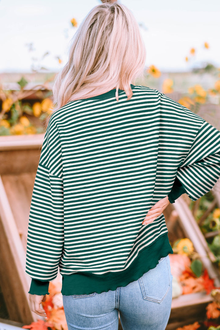 Angie Stripe Loose Drop Shoulder Long Sleeve Top-1