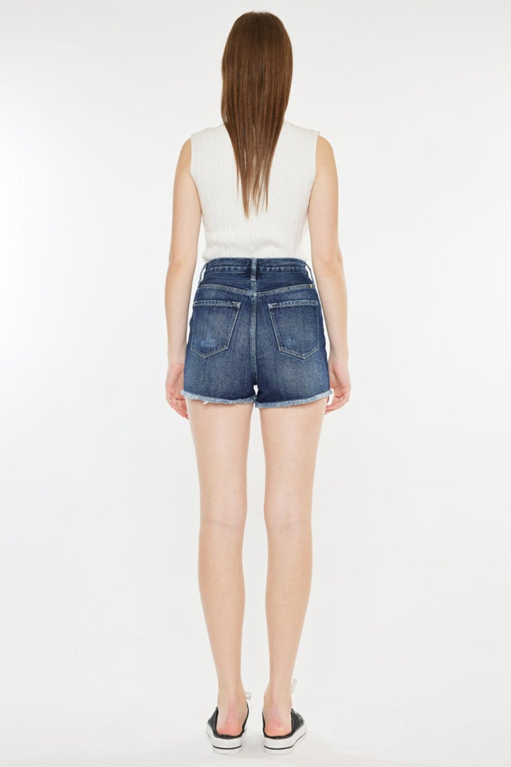 Kancan Raw Hem Button Fly Denim Shorts-1
