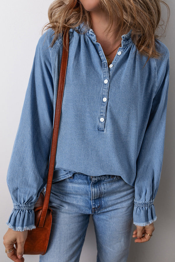 Natasha Buttoned Denim Top-0