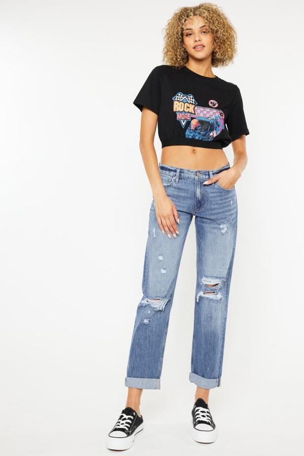 Kancan Mid Rise Distressed Straight Jeans-0