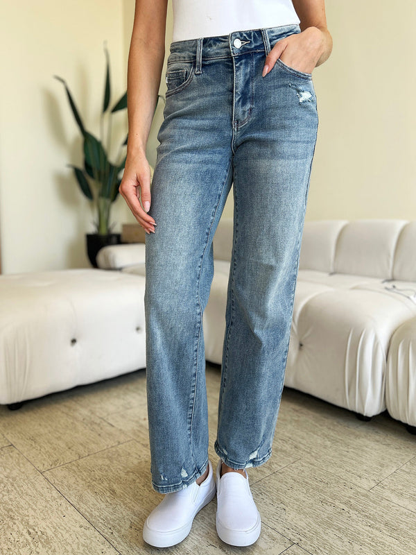 Judy Blue Full Size High Waist Distressed Straight Jeans-0
