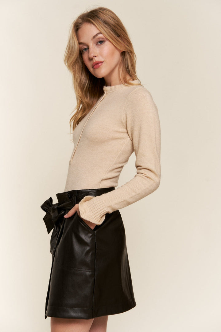 And The Why Half Button Round Neck Long Sleeve Bodysuit-2