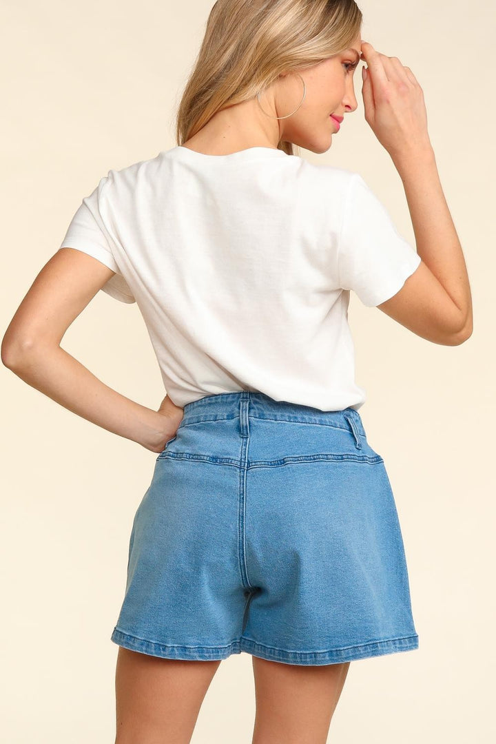 Haptics High Rise Button Fly Washed Denim Shorts-1