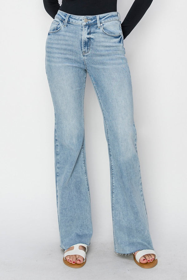 RISEN Full Size High Rise Raw Cut Hem Bootcut Jeans-0