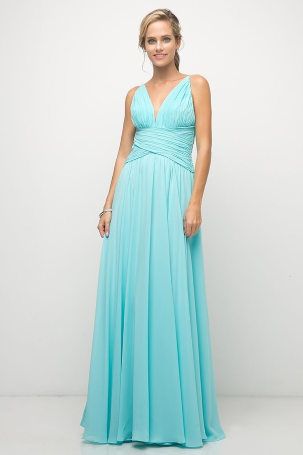 A-Line Chiffon Gown with Gathered Waistline-0