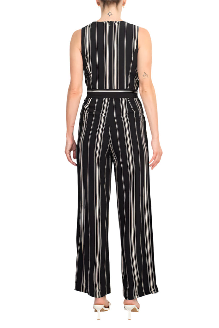 Emma Michele V-Neck Sleeveless Tie Waist Pockets Zipper Back Crepe Jumpsuit-4