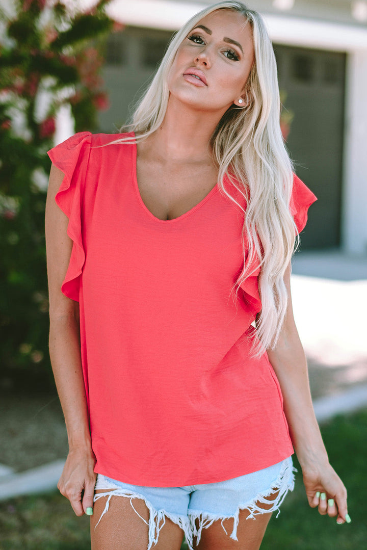 Janelle V Neck Ruffle Sleeve Loose Top-3