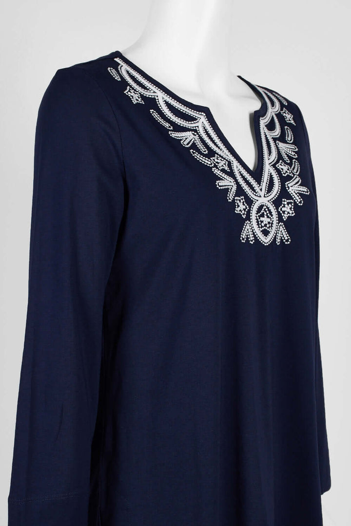 Evan Picone Embellished V-Neck Long Sleeve Solid Cotton Top-4