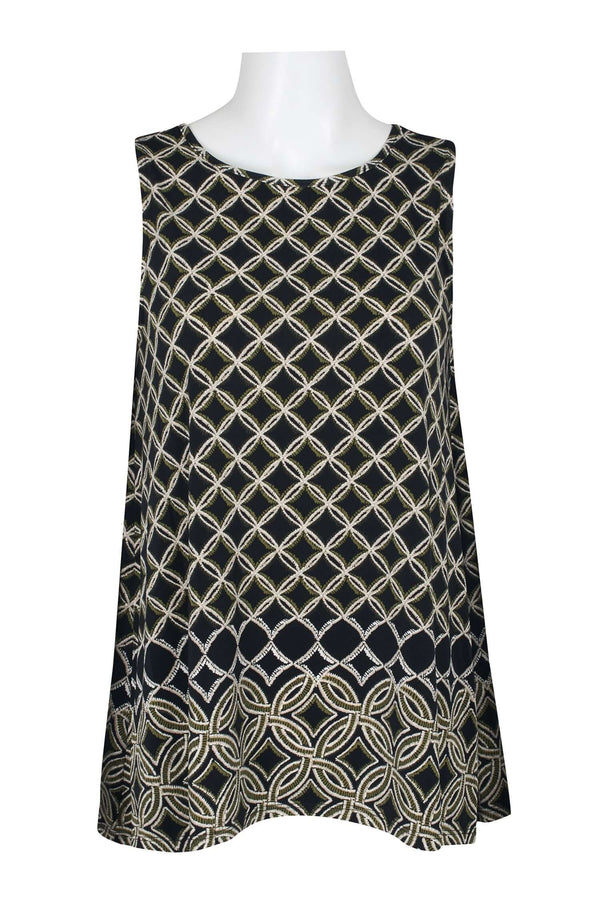 Evan Picone Scoop Neck Sleeveless Moroccan Tile Border Print Shark Bite Hem ITY Top-0