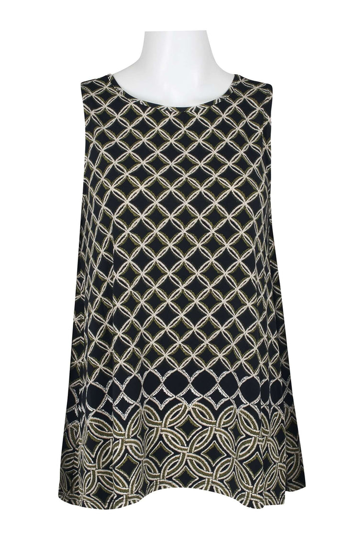 Evan Picone Scoop Neck Sleeveless Moroccan Tile Border Print Shark Bite Hem ITY Top-0