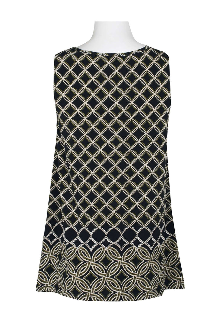 Evan Picone Scoop Neck Sleeveless Moroccan Tile Border Print Shark Bite Hem ITY Top-1