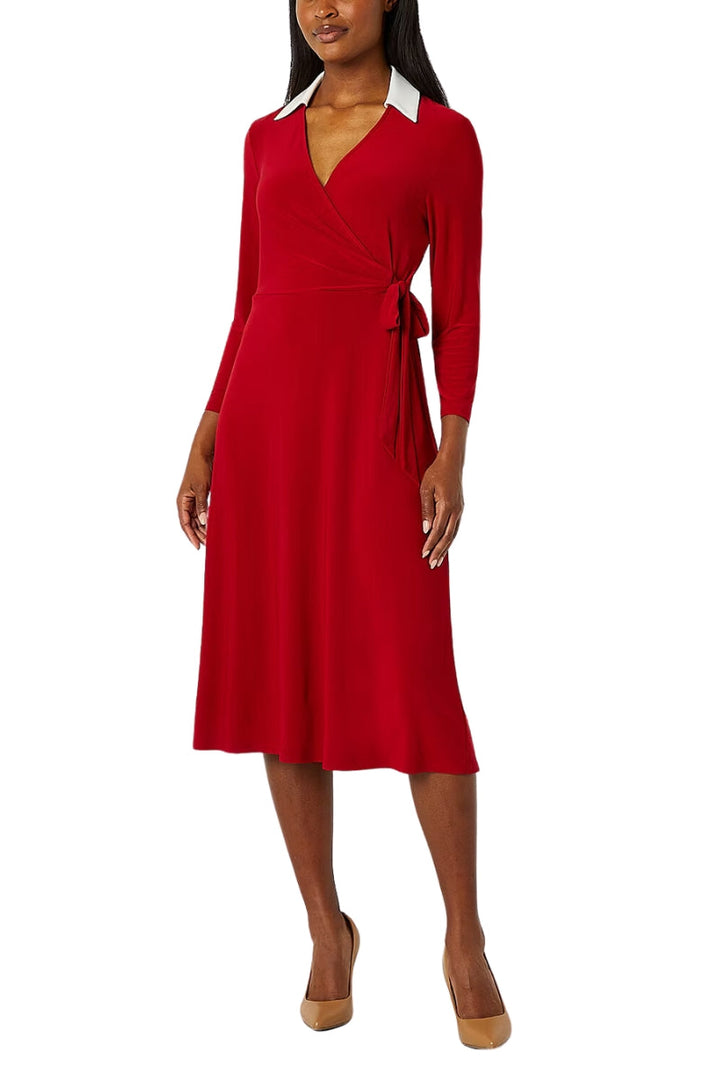 Evan Picone Women 3/4 Sleeve Midi Wrap Dress-5
