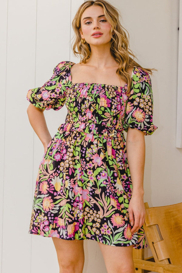 ODDI Full Size Floral Tie-Back Mini Dress-0