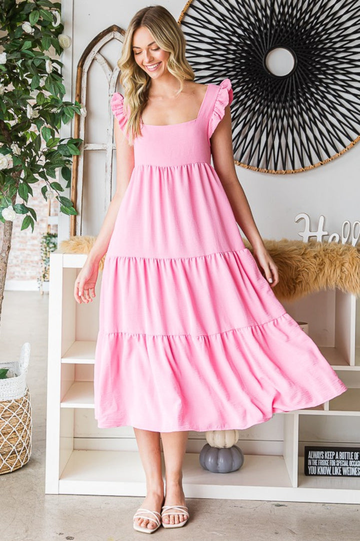 Reborn J Ruffled Sleeveless Tiered Midi Dress-0