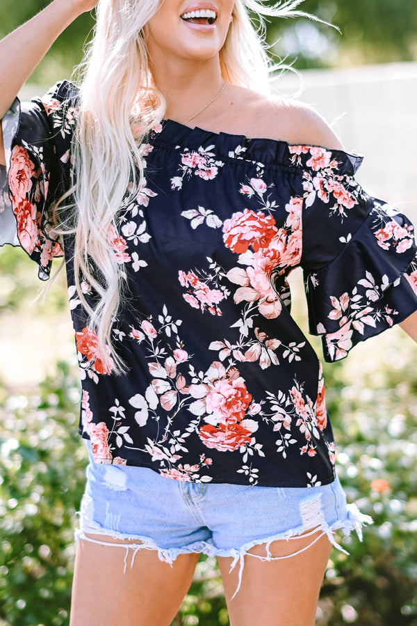 Savanna Ruffle Off Shoulder Flounce Sleeve Blouse-0