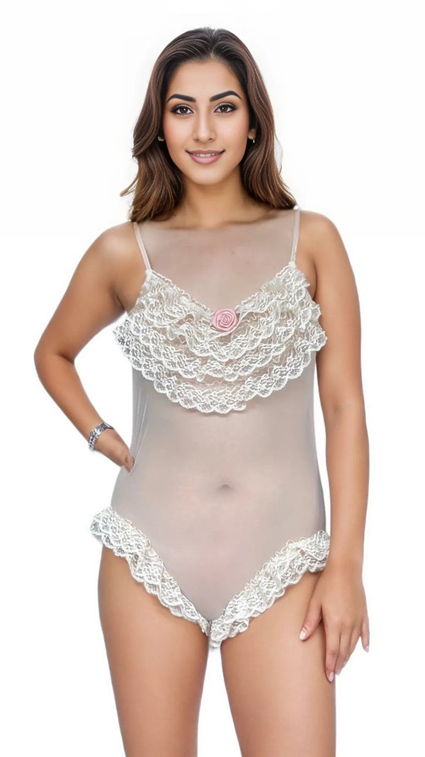 Coquette Princess-Style Beige Floral Bodysuit-5