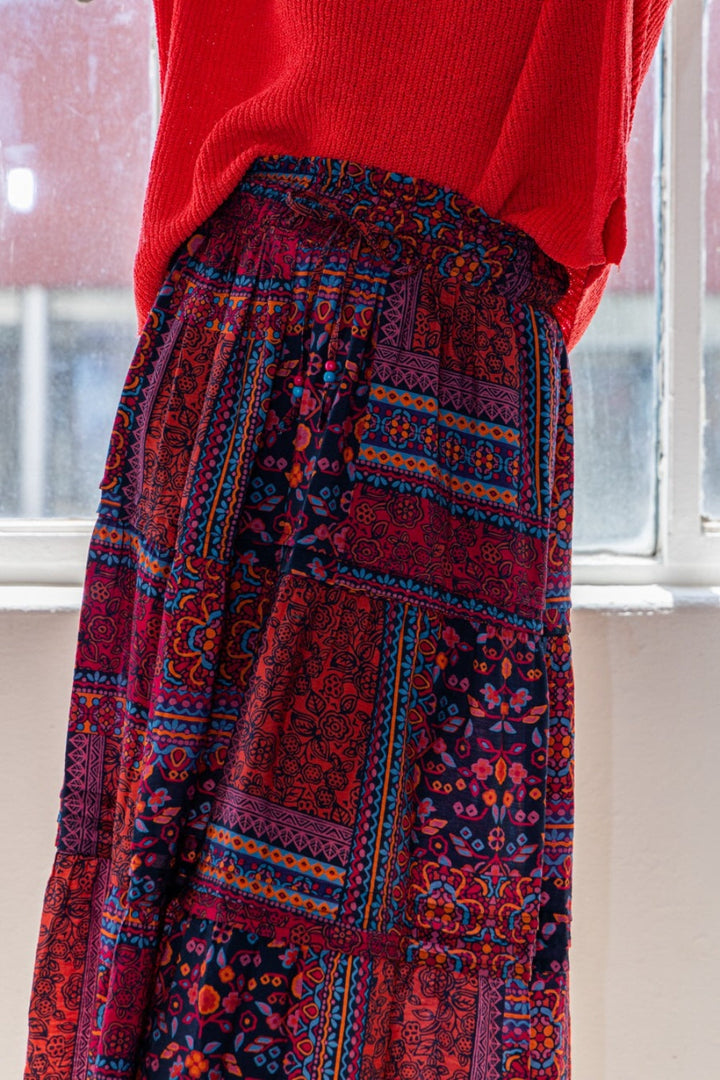 ODDI Full Size Printed Tiered Maxi Skirt-3