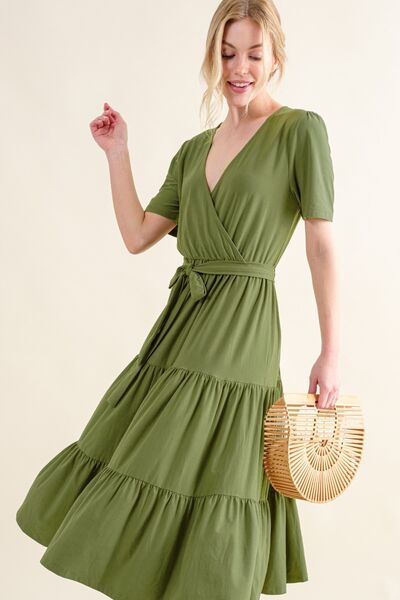 And The Why Soft Short Sleeve Tiered Midi Dress-0