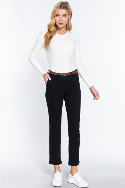 ACTIVE BASIC Cotton-Span Twill Straight Pants-0
