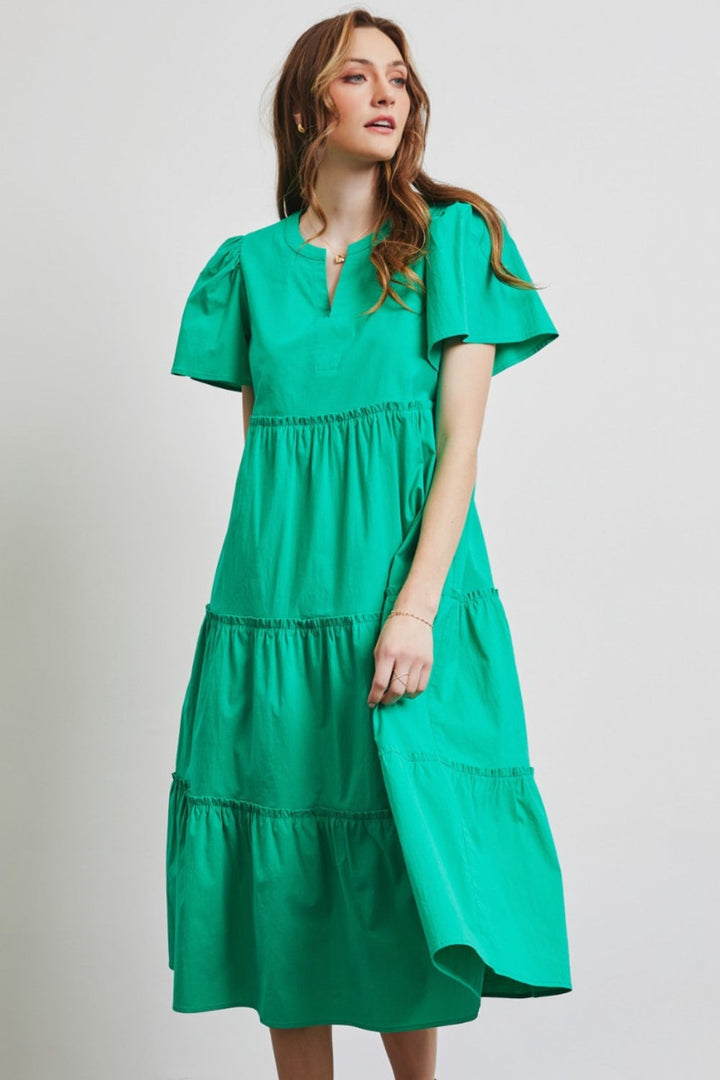HEYSON Full Size Cotton Poplin Ruffled Tiered Midi Dress-4