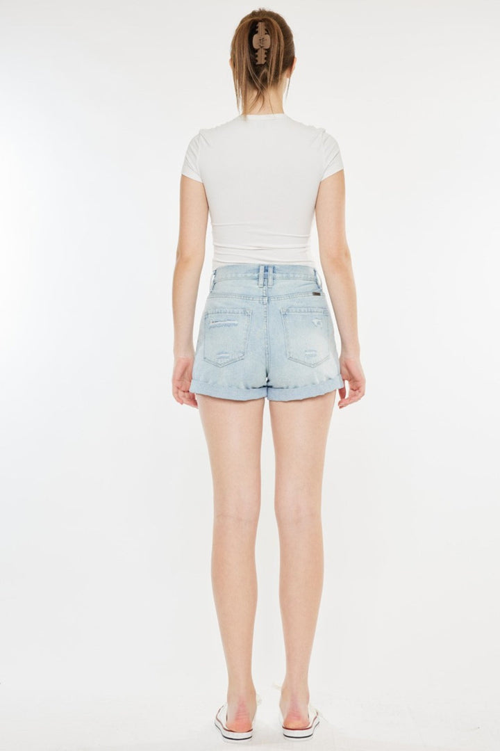 Kancan High Rise Repaired Mom Denim Shorts-1