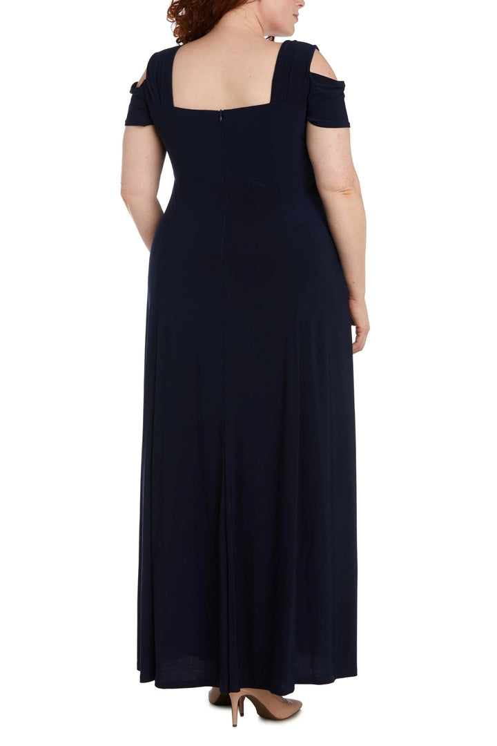R&M Richards Rhinestone Trim Short Cold Shoulder Sleeve Thigh High Slit Sweetheart Neck Matte Jersey Gown (Plus Size)-1