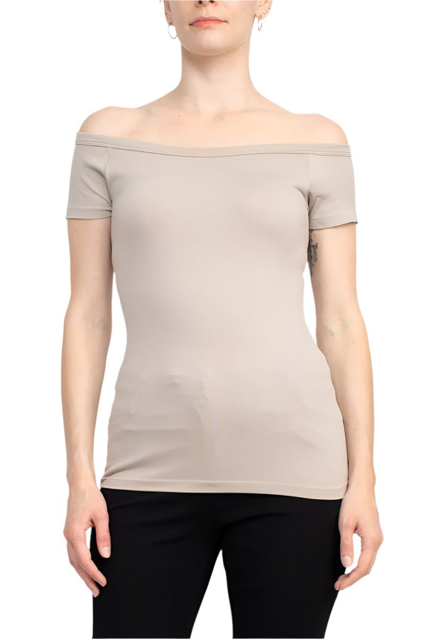 Alberto Makali Boat Neck Cap Sleeve Solid Spandex Top-0