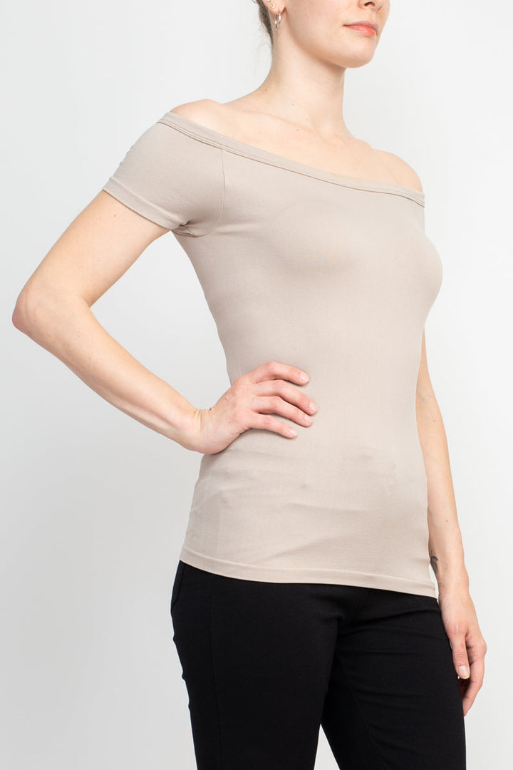 Alberto Makali Boat Neck Cap Sleeve Solid Spandex Top-4
