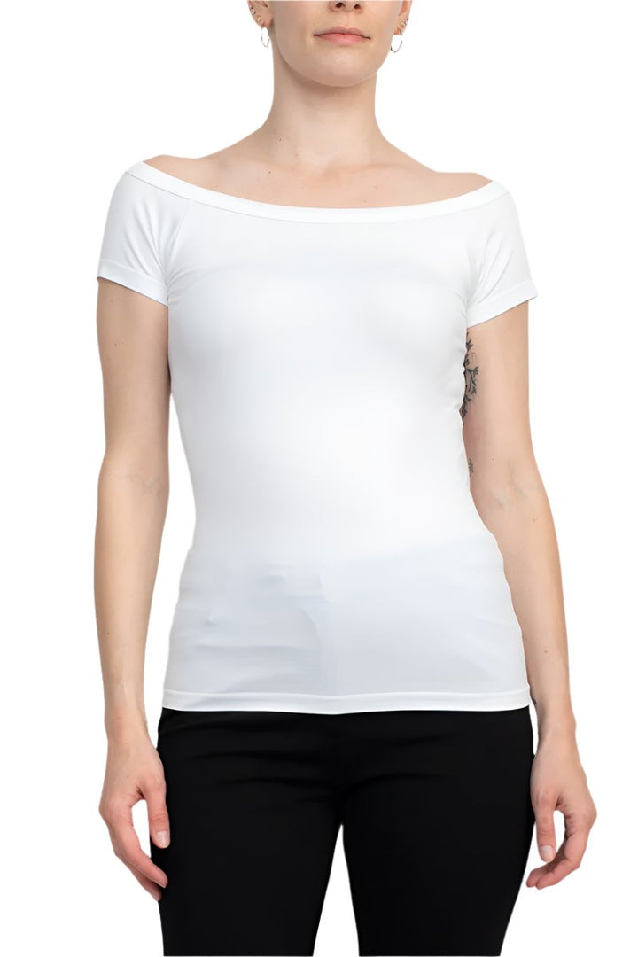Alberto Makali Boat Neck Cap Sleeve Solid Spandex Top-1