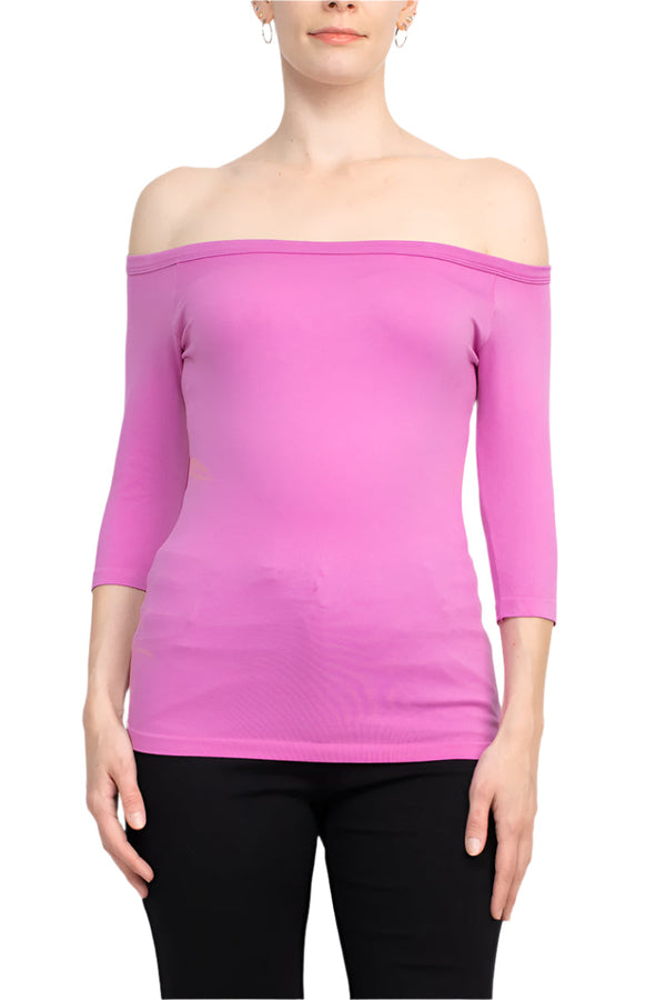 Alberto Makali Off-Shoulder 3/4 Sleeve Solid Spandex Top-0