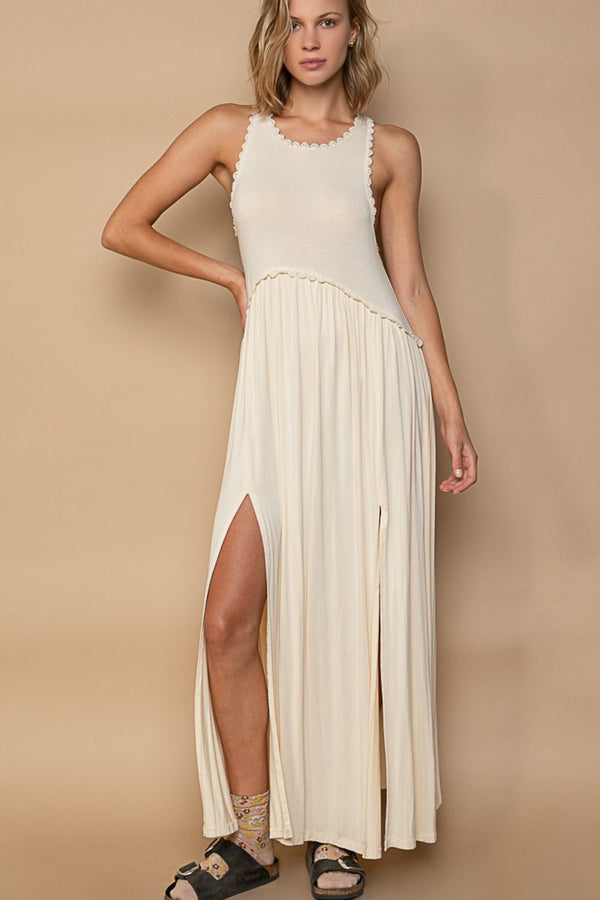 POL Sleeveless Back Zipper Front Slit Maxi Dress-0
