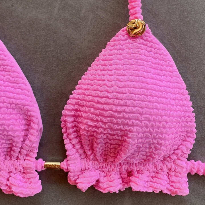 Pink Bliss Textured Triangle Frill Bikini Top-1