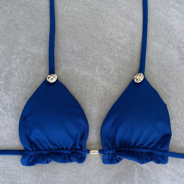 Mediterranean Sea Ribbed Triangle Frill Bikini Top-0