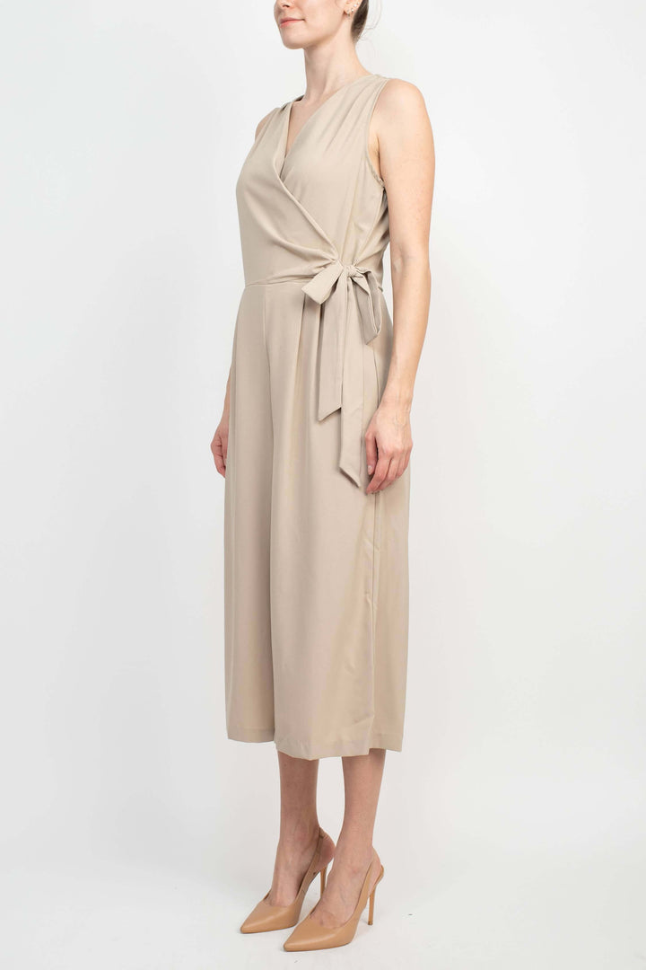 Emma & Michele V-Neck Sleeveless Tie Side Solid Pockets Crepe Jumpsuit-2