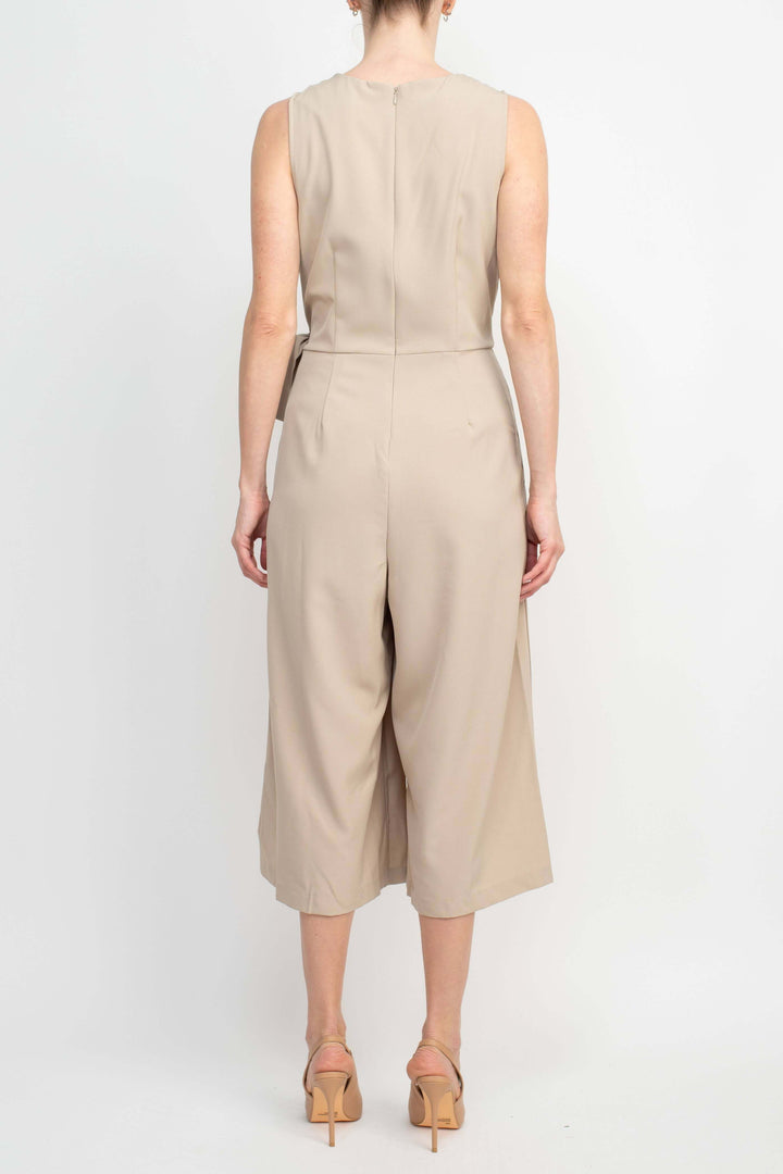 Emma & Michele V-Neck Sleeveless Tie Side Solid Pockets Crepe Jumpsuit-3