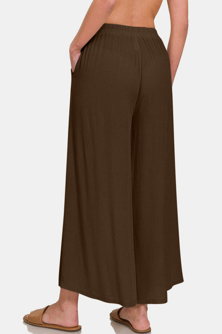 Zenana Woven Wide Leg Pants With Pockets-1