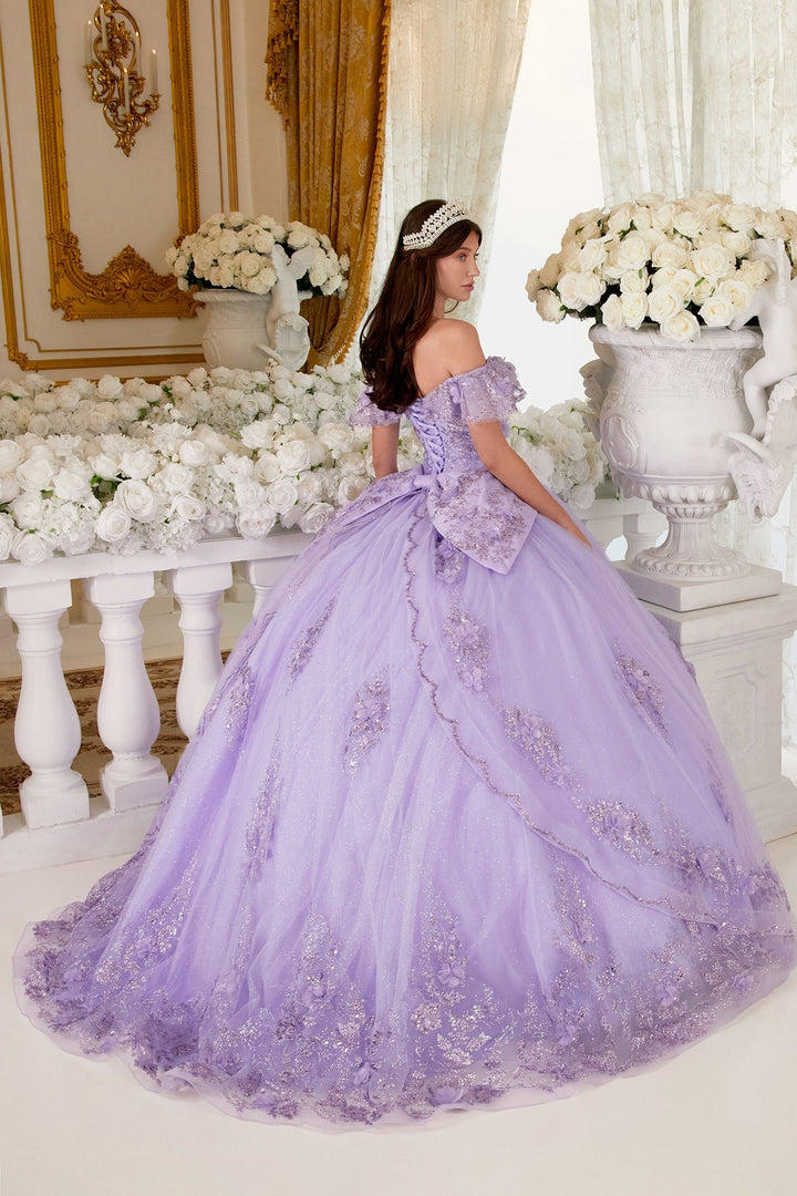 Floral Off The shoulder Laced Back Bodice Applique Long Ball & Prom Dress CD15701-7